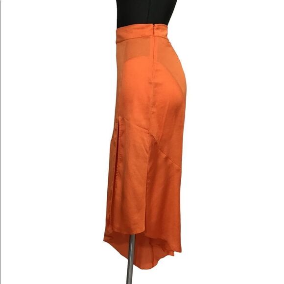 Free People LOLA ASYMMETRICAL SLIT SKIRT IN BRIGHT ORANGE Size 8 New With Tag - Picture 3 of 11